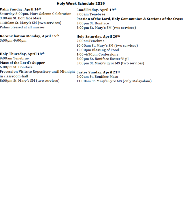 Holy Week Schedule 2019 St. Boniface Wesley Hills, NY